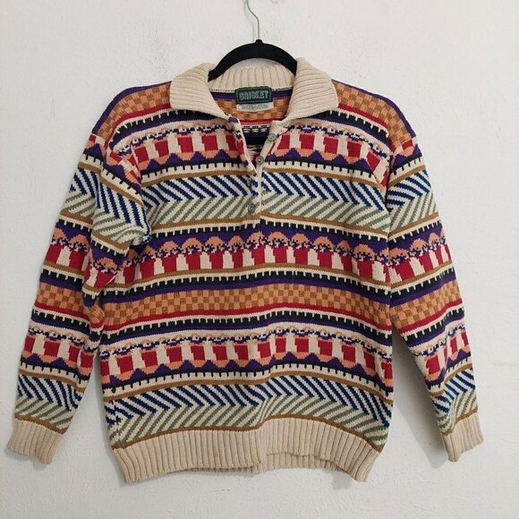 Cricket Sweaters - Cricket Women's Vintage (90's) Sweater Multicolored Geometric Sz M British Crown